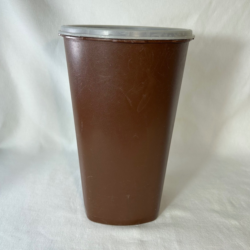 Vintage Brown Tupperware Canister with Translucent Lid White Emblem 10 in Tall - Picture 7 of 13